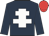 Dark Blue, white cross of lorraine, red cap