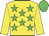 yellow, lime green stars, yellow sleeves, lime green cap