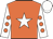 orange, white star, orange spots on white sleeves, white cap
