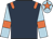 Dark blue, orange epaulettes, light blue sleeves, orange armlet, light blue cap, orange star
