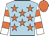 Light blue, orange stars, white & orange hooped sleeves, orange cap
