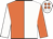 White & orange halved, sleeves reversed, white cap, orange spots