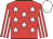 Red, white stars, striped sleeves, white cap