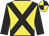 Yellow, black cross belts and sleeves, quartered cap