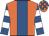 Orange, royal blue stripe, royal blue and white hooped sleeves, orange and royal blue check cap