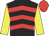 Black & red chevrons, yellow sleeves, red cap