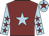 Maroon, light blue star, light blue sleeves, maroon stars, light blue cap, maroon star