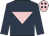 Dark blue, pink inverted triangle, pink cap, dk blue diamonds