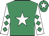 Emerald green, white star, white sleeves, emerald green diamonds, emerald green cap, white star