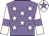 Mauve, white stars, white sleeves, mauve armlets and star on white cap