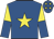 Royal blue, yellow star, yellow and royal blue halved sleeves, royal blue cap, yellow stars