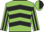 Dayglo green, black chevrons, striped sleeves, halved cap