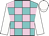 Turquoise and pale pink checks, white sleeves and cap