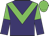 Purple, bright green chevron, bright green and purple halved sleeves, bright green cap