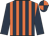 Dark blue, orange stripes, dark blue sleeves, quartered cap