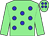 light green, blue spots, light green sleeves and blue cap