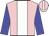 Pink, white stripe, blue sleeves, pink cap, white stripe
