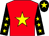 Red, yellow star, black sleeves, yellow stars, black cap, yellow star