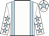 White, light blue braces, light blue stars on white sleeves, white cap, light blue star