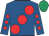 Royal blue, large red spots, red spots on sleeves, emerald green cap