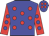 Blue, red spots, red sleeves, blue spots, blue cap, red spots