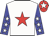 White, red star, blue sleeves, white stars, red cap, white star