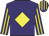 purple, yellow diamond, striped sleeves and cap