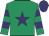 Emerald green, purple star, hooped sleeves, purple cap
