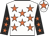 White, orange stars, black sleeves, orange stars, white cap, orange star