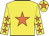 Yellow, orange star, yellow sleeves, orange stars, yellow cap, orange star