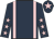 Dark blue, pink braces, dark blue sleeves, pink stars, dark blue cap, pink star