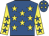 Royal blue, yellow stars, yellow sleeves, royal blue stars