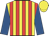 Yellow and red stripes, royal blue sleeves, yellow cap