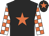 Black, orange star, white and orange check sleeves, black cap, orange star