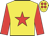 yellow, red star, red sleeves, yellow cap, red spots