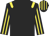 black, yellow epaulets, yellow stripes on sleeves and cap
