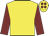 Yellow, maroon sleeves, yellow cap, maroon spots