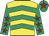 Yellow, emerald green chevrons, emerald green sleeves, maroon stars, emerald green cap, maroon star