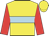 Yellow, light blue hoop, red sleeves