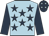 Light blue, dark blue stars and sleeves, dark blue cap, light blue stars