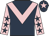 Dark blue, pink chevron, pink sleeves, dark blue stars, dark blue cap, pink star