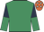 Emerald green, dark blue and emerald green halved sleeves, orange cap, white stars