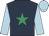 Dark blue, emerald green star, light blue sleeves & cap