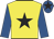 Yellow, black star, royal blue sleeves, royal blue cap, black star