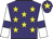 Purple, yellow stars, white sleeves, purple armlets, purple cap, yellow star