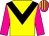 Dayglo yellow, black chevron, dayglo pink sleeves, dayglo pink and dayglo yellow striped cap