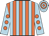 Orange and light blue stripes, light blue sleeves, orange spots, hooped cap