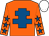 Orange, royal blue cross of lorraine, orange sleeves, royal blue stars, white cap