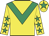 Yellow, emerald green chevron, emerald green stars on sleeves, emerald green star on cap