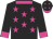 Black, dayglo pink stars, collar and cuffs, black cap, dayglo pink stars and peak